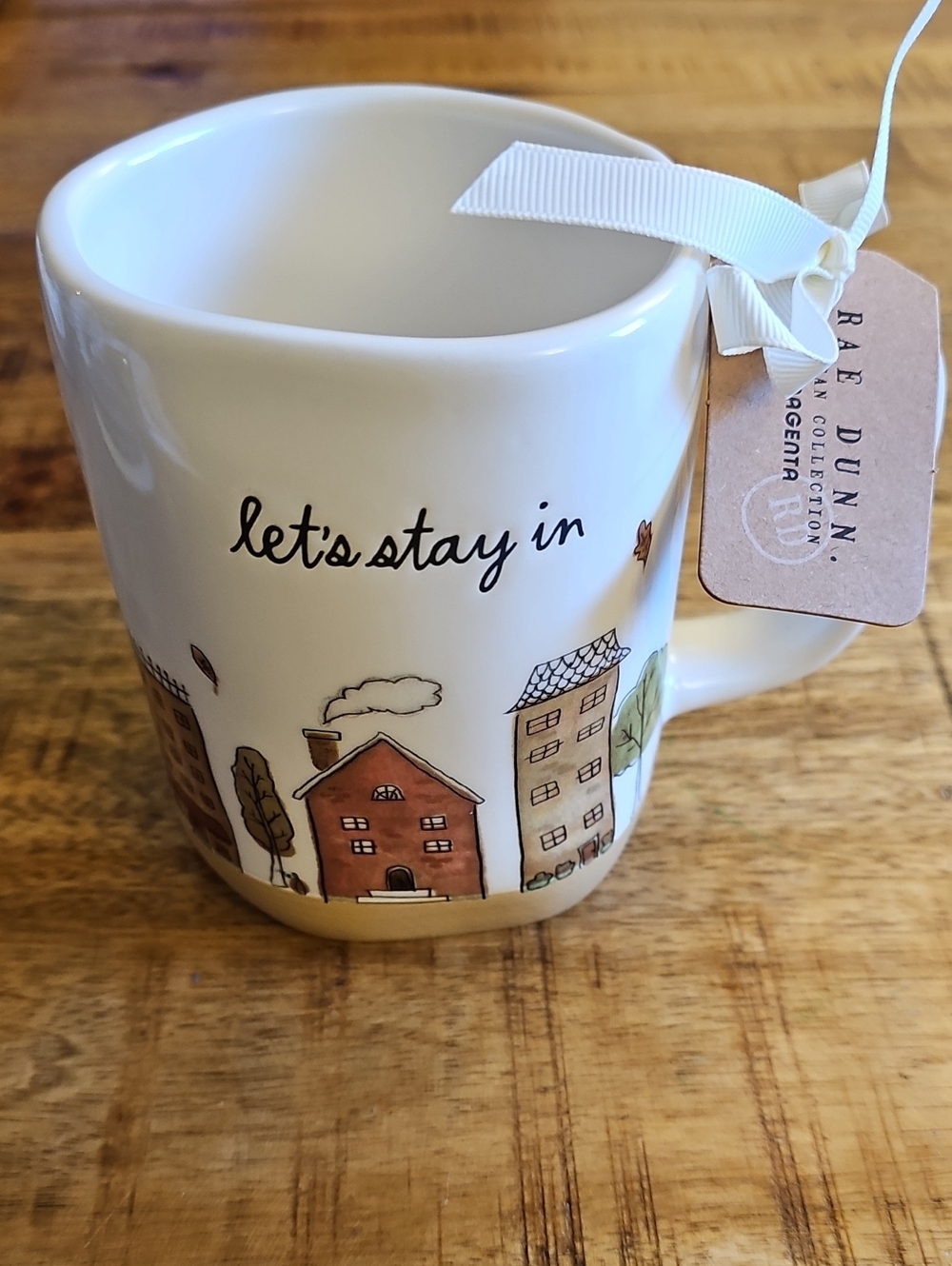 NWT Rae Dunn "Let's Stay In" Cozy Townhouse Fall Mug 🏠🍂 Rare